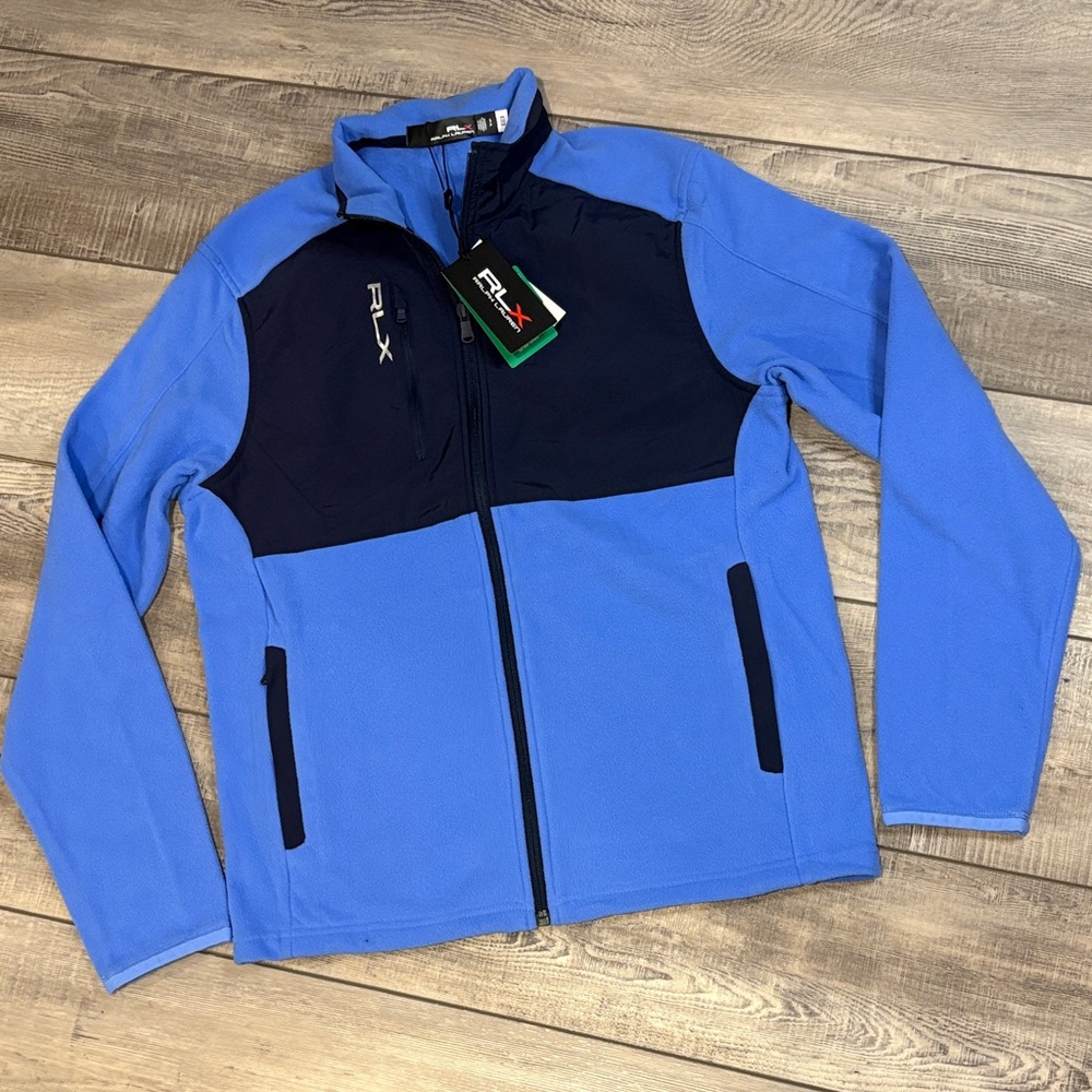 RLX Ralph Lauren Men’s S Full Zip Golf Fleece Light Blue Navy NWT $198 MSRP